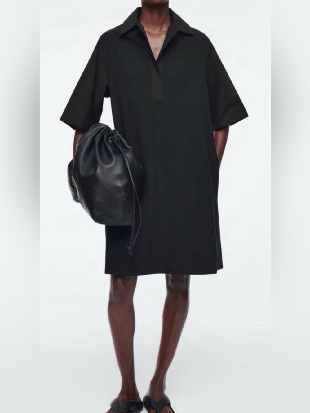 NWT COS Black Poplin Shirt Shift Dress Size Small Minimalist Quiet Luxury